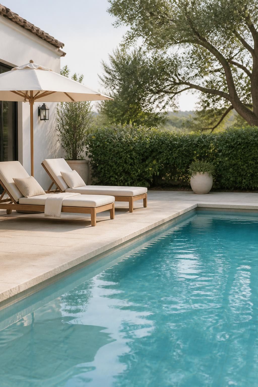 Freshly cleaned pool area with a neat resort-style deck.
