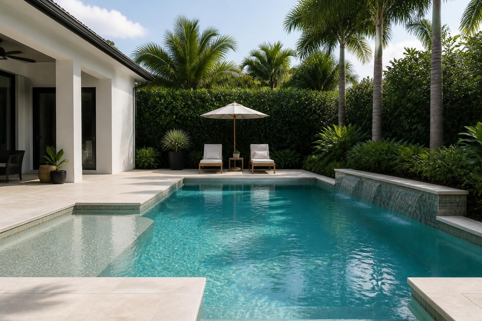 Sparkling residential pool with clean water in a modern backyard.