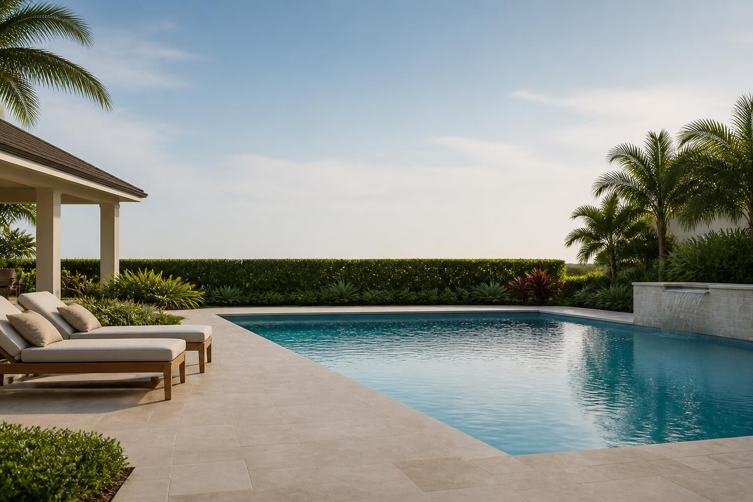 Maintained backyard pool with open space for text.