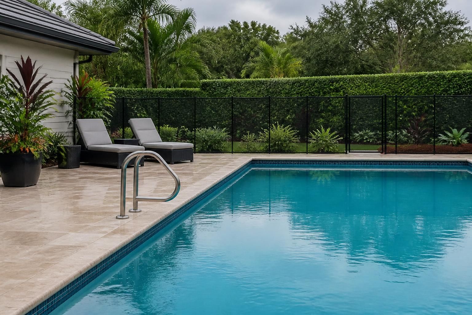 Prepared pool and backyard ready for storm season.